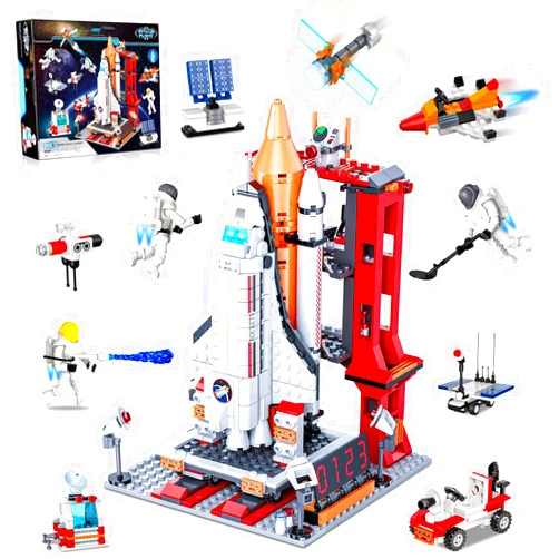 Amoyasite Space Exploration Shuttle Toys for 6 7 8 9 10 11 12 Year Old Kids, Girls, Boys, 12-in-1 STEM Projects Rocket Building Toy Kit with 3 Astronauts, Airplane Rocket Set, Gift idea for Ages 6 +, 885 Pcs