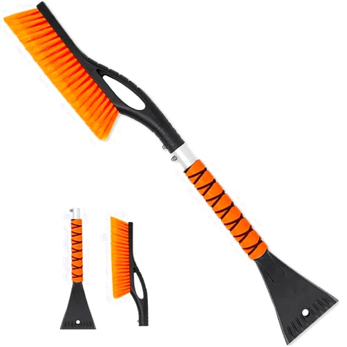 PLACHIDAY Snow Brush & Ice Scraper, 27 Inch, Ice Scrapers for Car Windshield, Detachable Snow Removal Tool with Ergonomic Foam Grip for Cars, Trucks, Suvs (Heavy Duty Abs, PVC Brush)