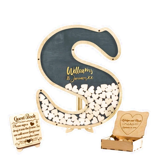 Ozinna Personalized Guest Book, Wedding Guestbook Alternative, Custom Wooden Alphabet for Guest Book Wedding Ideas Wedding Letter Guest Drop Box Alternative Rustic Wedding Guest Book (Grey)