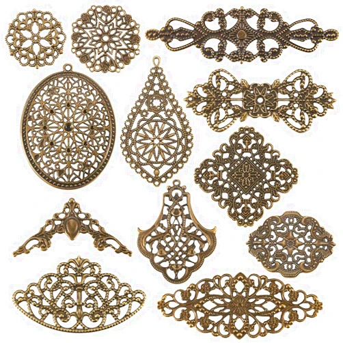 Mega Pet 120pcs Antique Bronze Iron Filigree Pendant Links Mixed Tibetan Metal Connector Charms for DIY Earrings Bracelet Necklace Jewelry Making Findings