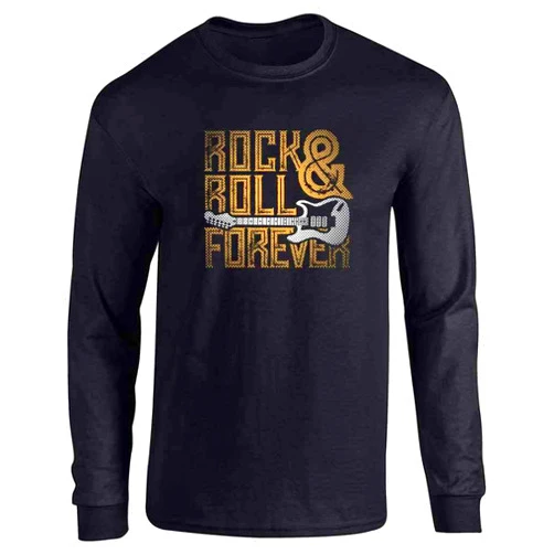 Pop Threads Rock and Roll Forever Music Retro Vintage Guitar Band Vintage Long Sleeve Tee T-Shirt