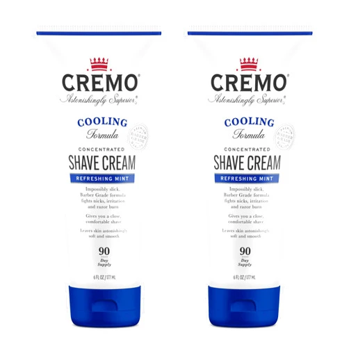 Cremo Barber Grade Cooling Shave Cream, Astonishingly Superior Ultra-Slick Shaving Cream Fights Nicks, Cuts And Razor Burn, 6 Fl Oz (2 Pack), WHITE