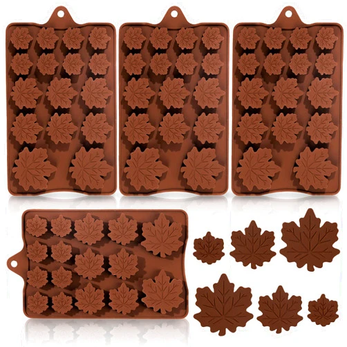 Whaline 4 Pack Fall Silicone Maple Leaves Mold 3 Size Autumn Fondant Resin Mould Brown Leaf Shape Coffee Candy Baking Molds for DIY Craft Fall Harvest Thanksgiving Halloween Cupcake Cake Topper Decor