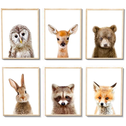 EPHANY Baby Animal Posters and Prints ART - Rabbite Deer Fox Canvas Painting Nursery Pig Wall Art, Piglet Print Wall Art Nordic Picture Kids Room Decoration YMX014 (8