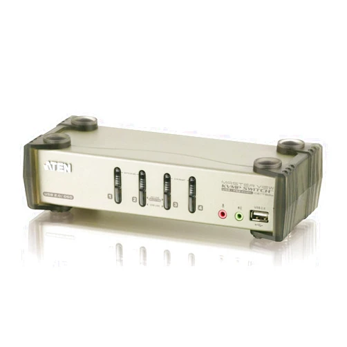 ATEN 4-Port USB 2.0 KVMP Switch with Audio Support and Cables CS1734B (Silver)