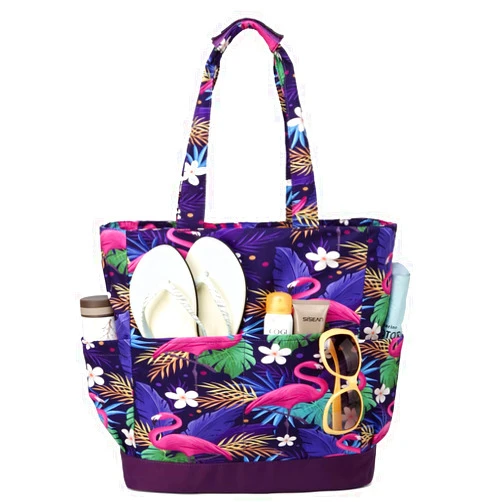 VASCHY Beach Bag for Women, Large Waterproof Sandproof Fold-able Packable Pool Tote Bag w Zipper/Pockets