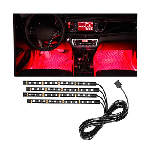 BELOMI Car LED Strip Light, 12V 48 LEDs RGB Neon Vehicle Interior Atmosphere Lamps, Waterproof Auto Decotaive Ambient Light Accessories, Universal for Vehicles, Trucks, and More（48LED/Red）