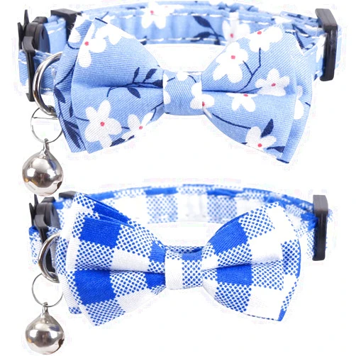 Lamphyface 2 Pack/Set Cat Collar Breakaway with Cute Bow Tie and Bell Plaid Flower for Kitty Adjustable Safety