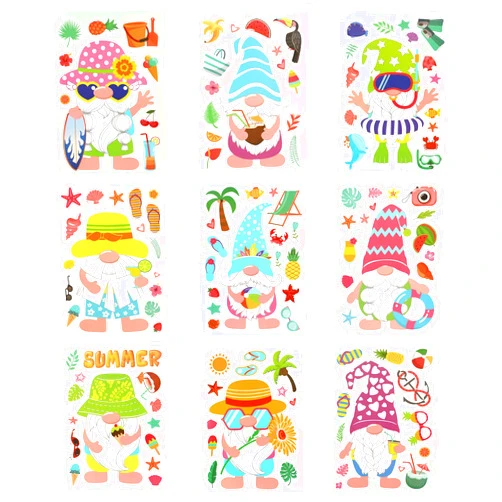 PHOGARY 9 Sheets Summer Hawaii Gnomes Window Clings, Hawaii Window Clings Stickers Beach Tropical Pool Pineapple Static Window Decal for Glass Window Kids Summer Hawaii Party Decoration