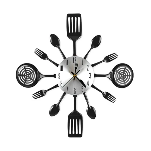 CIGERA 16 Inch Cutlery Kitchen Wall Clocks with Fork and Spoon Dial, Silent Clock Movement and Battery Operated, Great Wall Decor and Housewarming Gifts