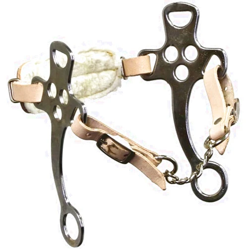 Colorado Saddlery Chrome Plated Hackamore with Fleece Lined Noseband - Adjustable Heavy Leather for Horses, Perfect for Trail Rider, Packer/Outfitter - Western Horse Tack Supplies