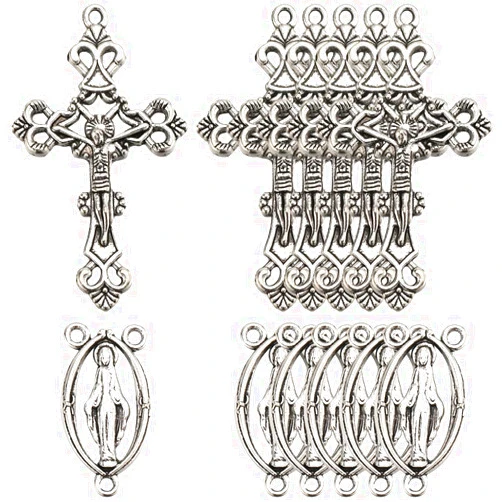 SUNNYCLUE 1 Box 40Pcs Silver Crucifix Charms Rosary Cross Charms Vintage Easter Metal Oval Chandelier Links Alloy Connectors Charm for Jewelry Making Charms Supplies DIY Necklaces Crafts Handmade