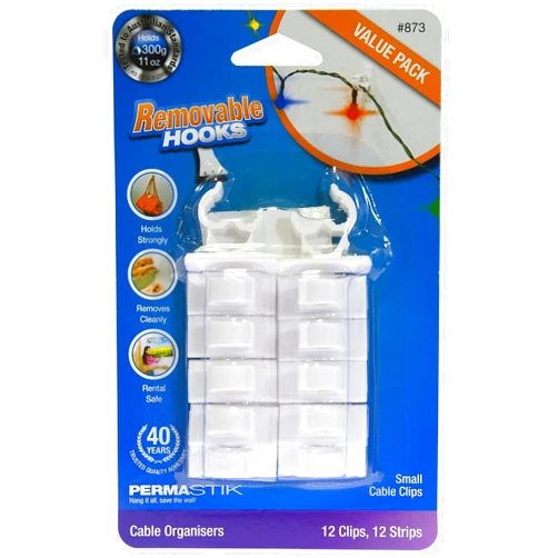 PermaStik Small Cable Clips, Holds 0.7 Pounds Each, 12 Count, White