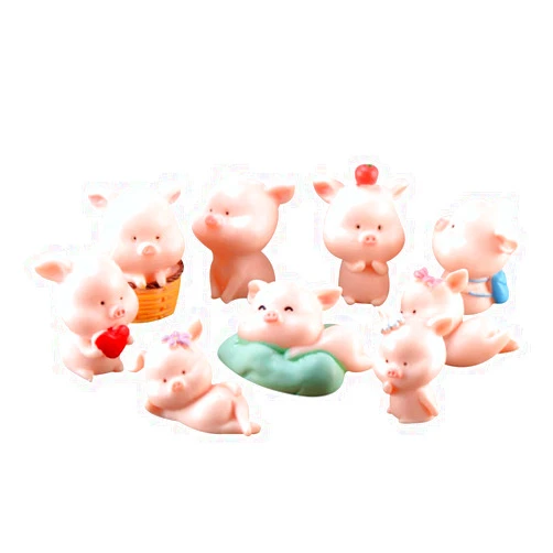 Bombom Tree Miniature Pig Figurines, 9 Pcs Cute Pink Piggy Toy Figures Cupcake Toppers for Fairy Garden Car Decoration Home Decor Cake Toppers