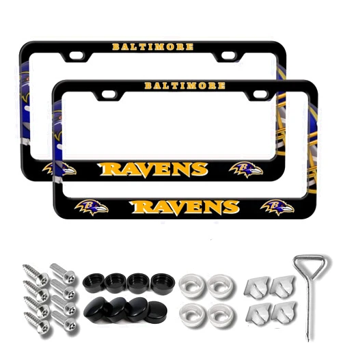 Generic License Plate Frame,2-Pack Cool & Cute Stainless Steel License Plate Frames for US Vehicles, License Plate Holder Rust-Resistant, A Gift for Someone Special in Your Life. (Black-Ravens)