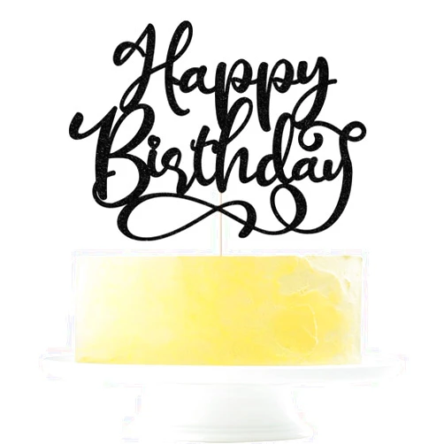 Yetxel Gold Glitter Happy Birthday Cake Topper, Happy Birthday Cake Decoration Suitable For Party Decoration For Anniversary/Birthday (black)