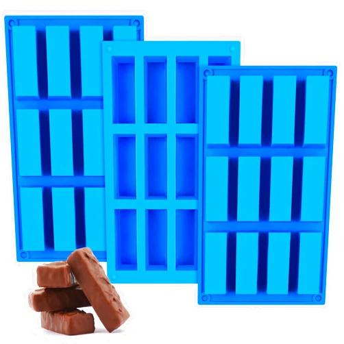 CLUEWR 3 Pack Granola Bar Mold, 12 Cavity Rectangle Silicone Bar Mold for Baking Chocolate Bar, Candy Bar, Protein Bar, Energy Bar, Caramel, Truffle, Brownie, Cheesecake, Ganache, Butter Mold