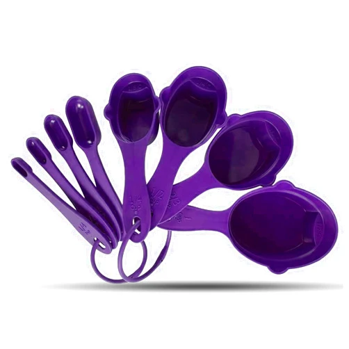Crisp 8 Piece Measuring Cup & Spoon Set - Plastic, Durable Kitchenware, Dishwasher Safe - Made in the USA - Purple