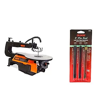 WEN 3921 16-inch Two-Direction Variable Speed Scroll Saw & OLSON SAW FR49501 Pin End Scroll Saw Blade,18 Pack