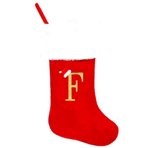 AICHLO 20 Inches Monogrammed Christmas Stockings,Letter F Personalized Christmas Stockings Red Stocking for Christmas Plush Cuffs Initial Christmas Stockings Holiday Xmas Gift