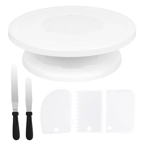 JOEY'Z 11 Inch Rotating Cake Stand/Turntable Stand with 2 Icing Spatula and 3 Icing Smoother, Revolving Cake Stand Baking Cake Decorating Supplies/Baking Supplies/Baking Kit/Baking Tools