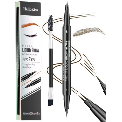 ZCF Eyebrow Pen - Eyebrow Pencil, Brow Pencil 2-in-1 Dual-Ended Microblading Eyebrow Pencil with Micro-Fork-Tip & Precise Brush-Tip Crease Natural Hair-Like Brows, Last All-Day (04 Black Brown)