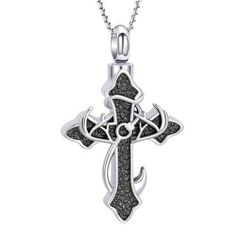zeqingjw Cross Urn Necklace Fish Hook Cremation Jewelry for Ashes Pendant Stainless Steel Deer Antler Cross Memorial Human Pet Keepsake Ashes Holder for Men Women