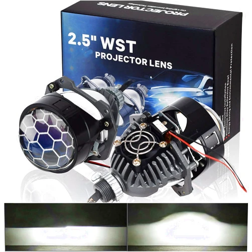 YUFANYA 2.5inch Honeycomb Bi LED Projector Lens,Car Headlight Retrofit Kit with Hi/Lo Beam Function,70W 20,000LM 6000K-Focus Beam with Sharp Cut off Line No Blind Oncoming Car Upgrade Bi-Xenon Projector Lens