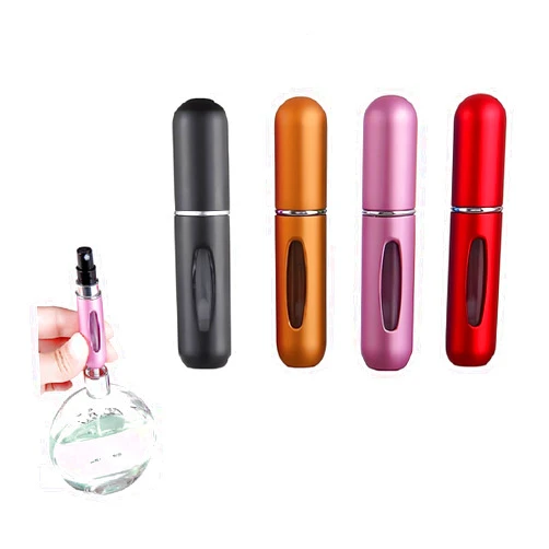 EMISSU 4 Pack Perfume Travel Refillable Portable Mini Spray Bottles Perfume Atomizer Small Mister Spray Bottle For Travel Accessories 5ml (Black+Gold+Pink+Red)