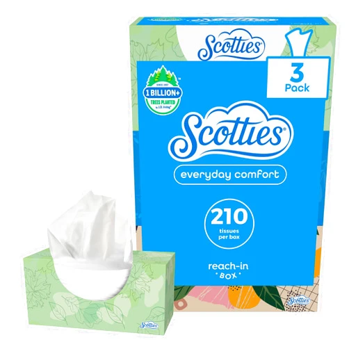 Scotties Everyday Comfort 2 ply Facial Tissue, 3 Tissue Boxes, 210 Tissues per box, White