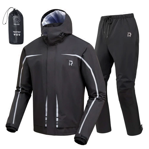 RIDEIRON Rain Suit, Motorcycle Rain Gear for Men & Women Waterproof Jacket and Pants Breathable Reflective Raincoat for Fishing, Golf, Hunting, Camping M