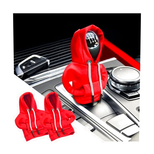XINLIYA Car Gear Shift Cover, Fashionable Hoodie Automotive Gear Shift Knob Protector, Mini Winter Warm Sweater Shirt Gear Shift Knob Cover, Universal Christmas Vehicle Decor Accessories（Red）