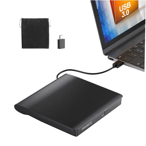 ORIGBELIE External CD/DVD Drive for Laptop, USB 3.0 CD Burner +/-RW CD ROM External DVD Drive Portable DVD Player for Laptop Desktop PC Apple Mac Windows 11/10/8/7/XP Linux OS