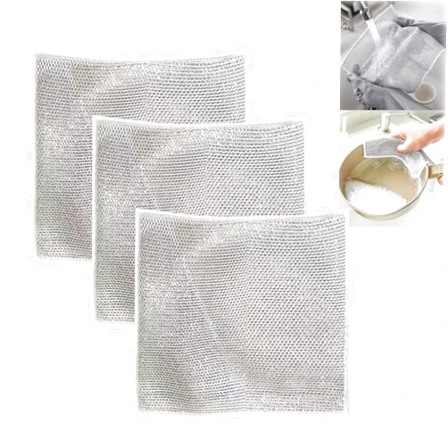 Yuloron Scrubbing Cloths, Cleaning Pads, Metal Wire Dishwashing Rag, Multipurpose Wire Dishwashing Rags for Wet and Dry, Wet and Dry Wire Dishwashing Rags for Dishes (3pcs)