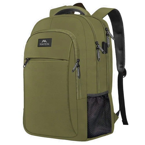 MATEIN 15.6 Inch Travel Laptop Backpack, Sturdy Computer Backpack for Women Men with USB Charging Port, Lightweight Fashion Water Resistant Traveling Backpack Casual Daypack for College Offic, Green
