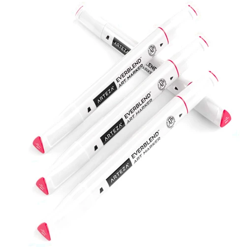 Arteza EverBlend Art Markers Raspberry Red A45 (Set of 4), Alcohol Based Sketch Markers with Dual Tips (Fine and Broad Chisel) for Painting, Coloring, Sketching and Drawing