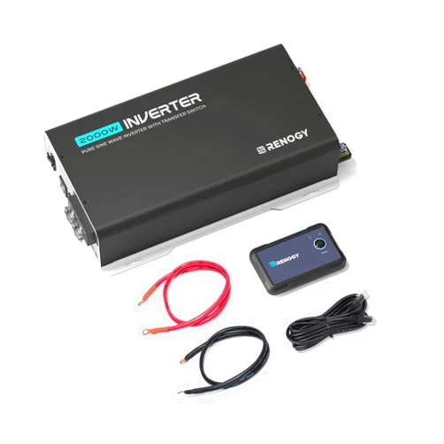 Renogy 2000W Pure Sine Wave Inverter with On-Grid Transfer Switch, Built-in Bluetooth, Inverter 12V DC to 120V AC for Truck, RV, Home, 4000W Surge Power, Remote Controller