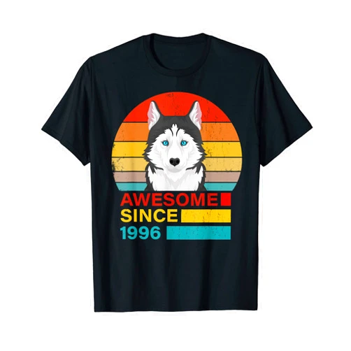 Funny Husky Lover Birthday Outfit Co. Husky 1996 Birthday Funny Vintage Husky Retro Sunset Dad Mom T-Shirt