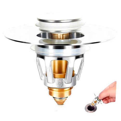 BAISASY Sink Stopper, Bathroom Sink Drain Stopper for 1.06~1.5 inch Drain Holes, Rapid Drainage Anti Clogging Tub Stopper with Filter Basket Hair Catcher