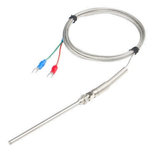 CGELE K-Type Thermocouple Temperature Sensors 0~600℃，2M/6.6Ft Wire Probe Length 100mm Two Wire 100×5mm Stainless Steel Probe Temperature Detector Temperature Gauge