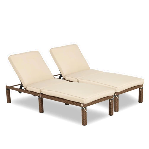 TITIMO Outdoor Chaise Lounge,Patio Wicker Lounge Chairs Set of 2, Rattan Sun Lounger with Adjustable Backrest and Cushions for Garden, Balcony, Poolside(2 PCS)