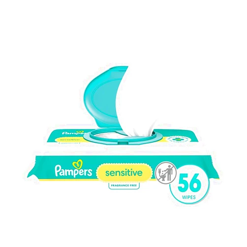 Pampers Sensitive Baby Wipes, Water Based, Hypoallergenic and Unscented, 1 Flip-Top (56 Wipes Total)