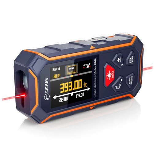 CIGMAN Dual Laser Measuring Tool, CIGMAN 393Ft Bilateral Laser Measurement Tool Color Backlit LCD Display, Rechargeable Laser Measure with 6 Units Ft/in/M, Angle Sensor, Multiple Measure Mode, Magnetic Back
