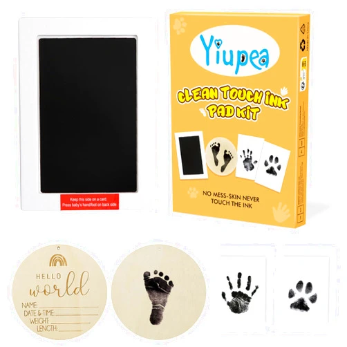 Yiupea Baby Hand and Footprints Clean-Touch Ink Pad Large Size Kit,Baby Newborn Keepsake with 1 Hello World Newborn Sign,4 Impression Cards,No Mess Dog Paw Print,Gifts for New Moms