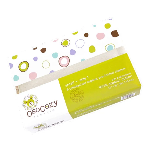 OsoCozy Organic Cotton Prefold Cloth Diapers Traditional Fit Small 4x8x4 Layering (6pk) - Super-Soft, Thick, Absorbent and Durable. Unbleached Natural Color, Fits 7-15 lbs.