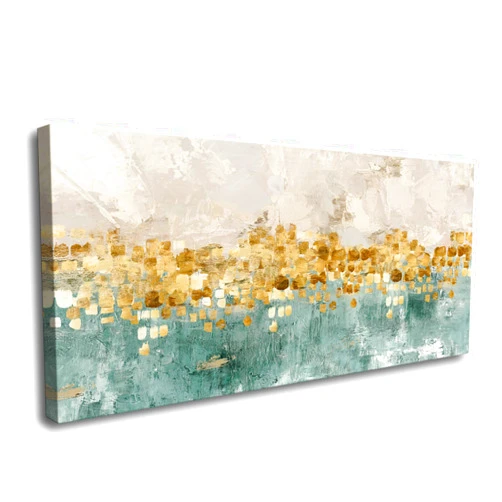 DZL Art A74650 brown And blue Abstract Painting Modern Decor Wall Art Tan color Canvas Gray Painting Contemporary Decor Abstract Canvas Living Room Art Painting