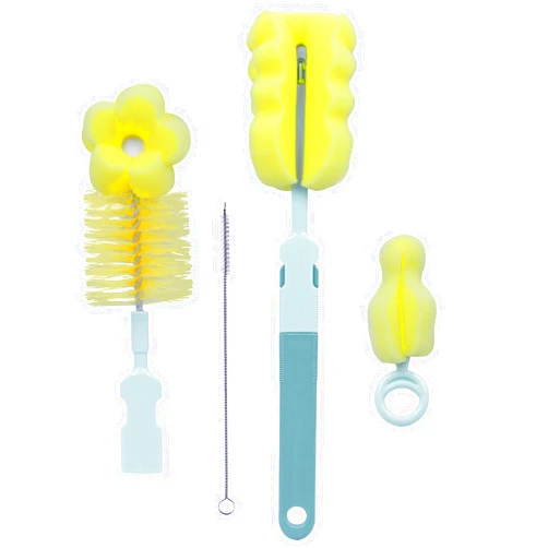 Sebikam 4-in-1 Baby Bottle Brush Set,Sponge Bottle Brush Cleaner Set with Nipple Cleaner,Straw Cleaning Brush,Long Handle Water Bottle Brush,for Cleaning Glass and Plastic Baby Nursing Bottles