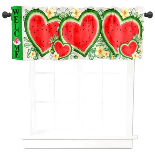 Mahcscha Valances for Windows Watermelon Welcome Summer Fruit Flower Leaves Love Heart Kitchen Curtains Valances Rod Pocket Small Window Treatments Valance Curtains for Living Room Bedroom, 42x12 Inch