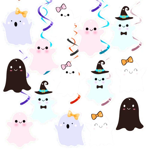 K KUMEED Halloween Decorations Hanging Swirls,20pcs Cute Colorful Ghost Foil Swirls Ceiling for Boys Girls Indoor Outdoor Halloween Birthday Baby Shower Ghost Party Supplies