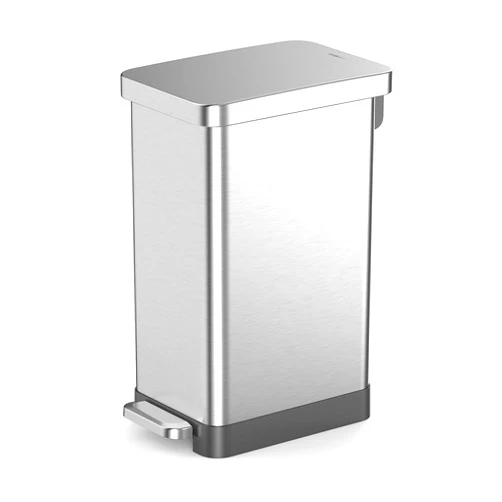 QUALIAZERO 50L/13Gal Heavy Duty Hands-Free Stainless Steel Commercial/Kitchen Step Trash Can, Fingerprint-Resistant Soft Close Lid, Slim Shape (50L Slim)